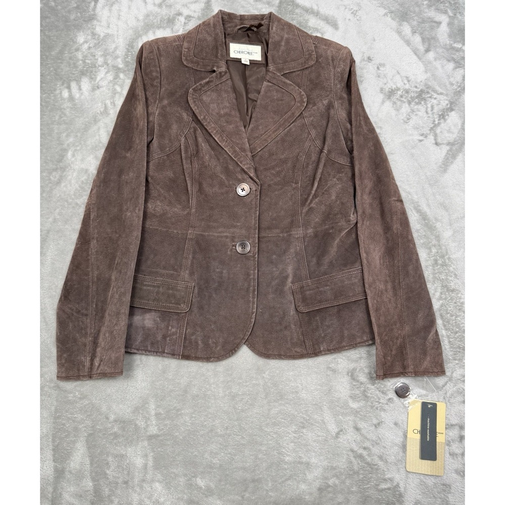 Vintage Cherokee‎ Brown Suede Blazer Jacket Womens Medium Leather 2000s Y2K NWT